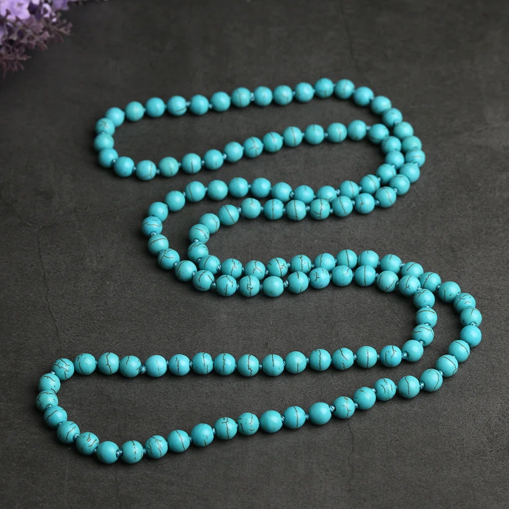 Womens Imitation Turquoise Necklace 10mm Ball Chain