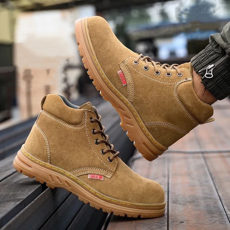 

men's fashion steel toe cap working safety boots cow suede leather welding shoes outdoors worker ankle botas protective footwear