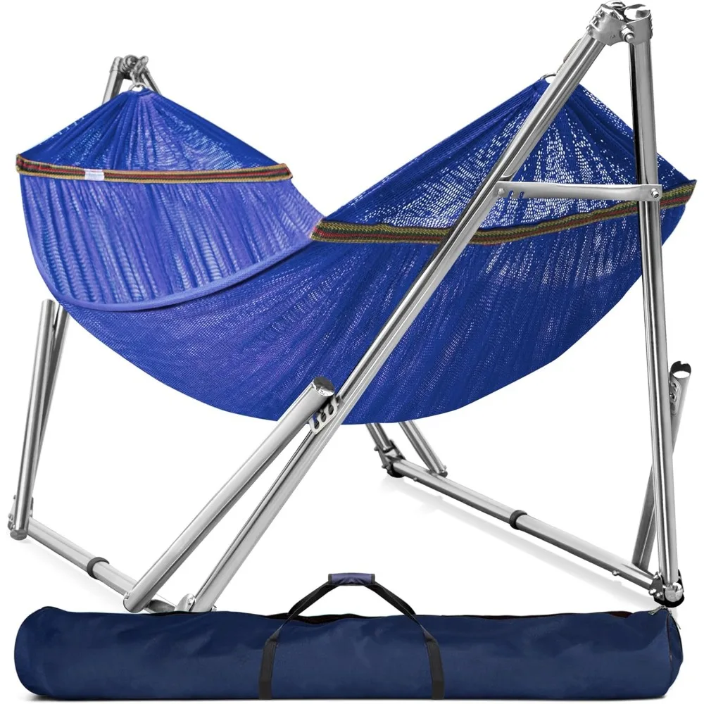 Double Hammock with Stand 650lb Capacity Double Hammock with Spreader Bar, Solid Grade 201 Stainless Steel 30s Set Up, Sturdy F