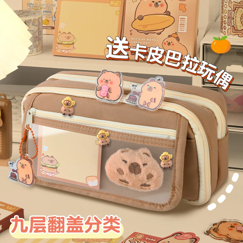 

A cute capybara - themed pencil case with a large capacity, high - appearance - level school supplies for stationery storage