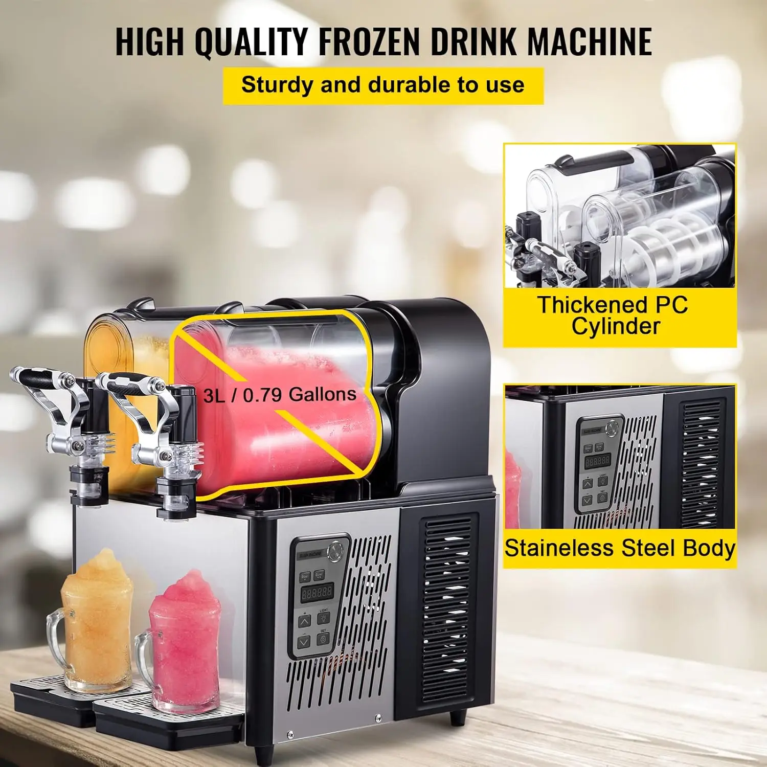 Commercial Slushy Machine, 3Lx2Tank Slushie Machine, 370W Frozen Drink Machine with Temperature Preservation, Slushy Maker Black