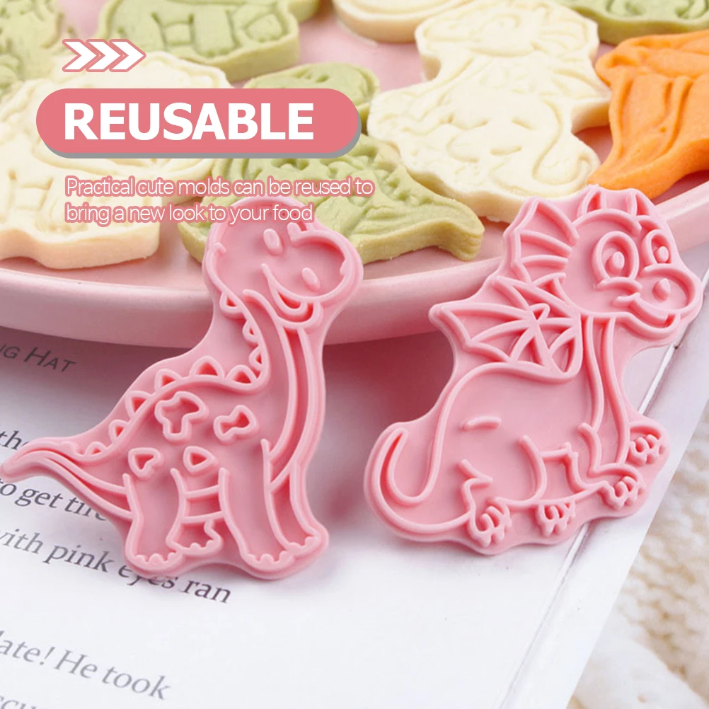 

8pcs Dinosaur Cookie Cutters Plastic Molds for Kids Baking Easy Clean Pastry Tools Holiday Stamps Biscuit