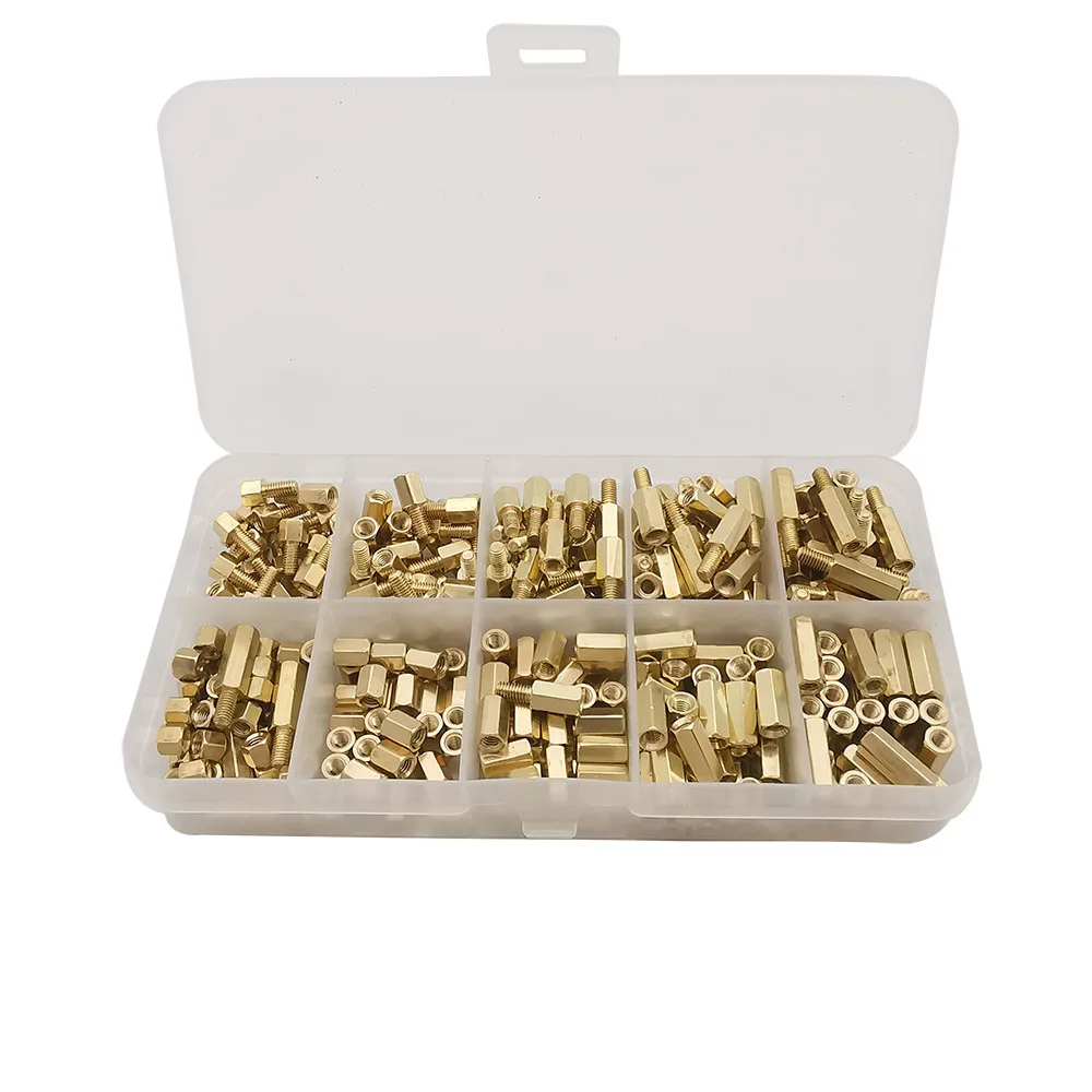300Pcs/Box M3 Brass Hex Standoffs Spacers Male Female PCB Motherboard Spacer Assortment Kit Spacer Bolt Spacing Standoff Pillar