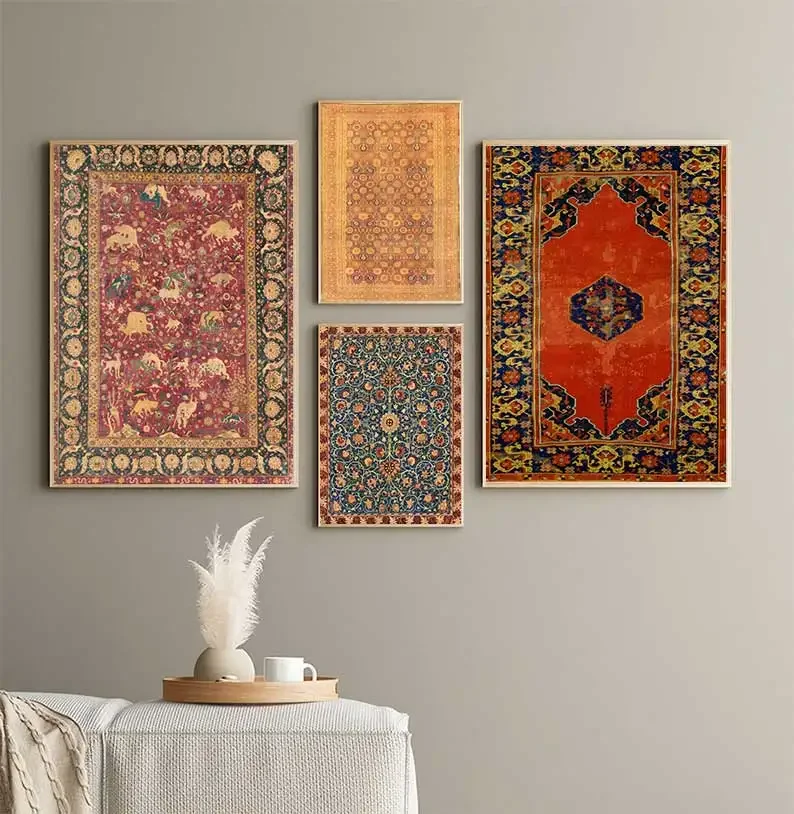 1pc frameless Canvas Painting Medieval Oriental Persian Carpet, Art on Canvas Prints, Abstract Posters, Renaissance Vintage Carp