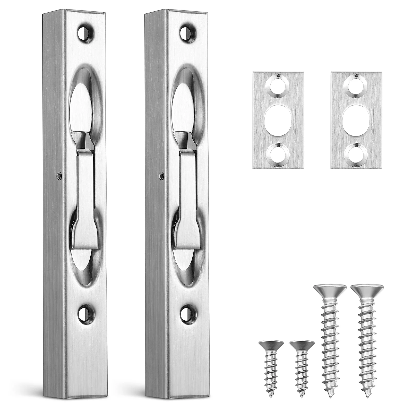 

2 set Stainless Steel Flush Bolt For Double Hidden Slide Latch Easy Installation French Door Hardware Security Lock Door Latches