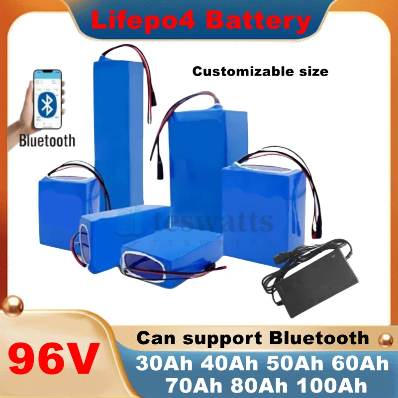 

Аккумулятор Lifepo4 96 В, 50 Ач/80 Ач/100 Ач/30 Ач/40 Ач с приложением Bluetooth BMS для двигателя 5000 Вт - робот-самокат, мотоцикл AGV + зарядное устройство Co