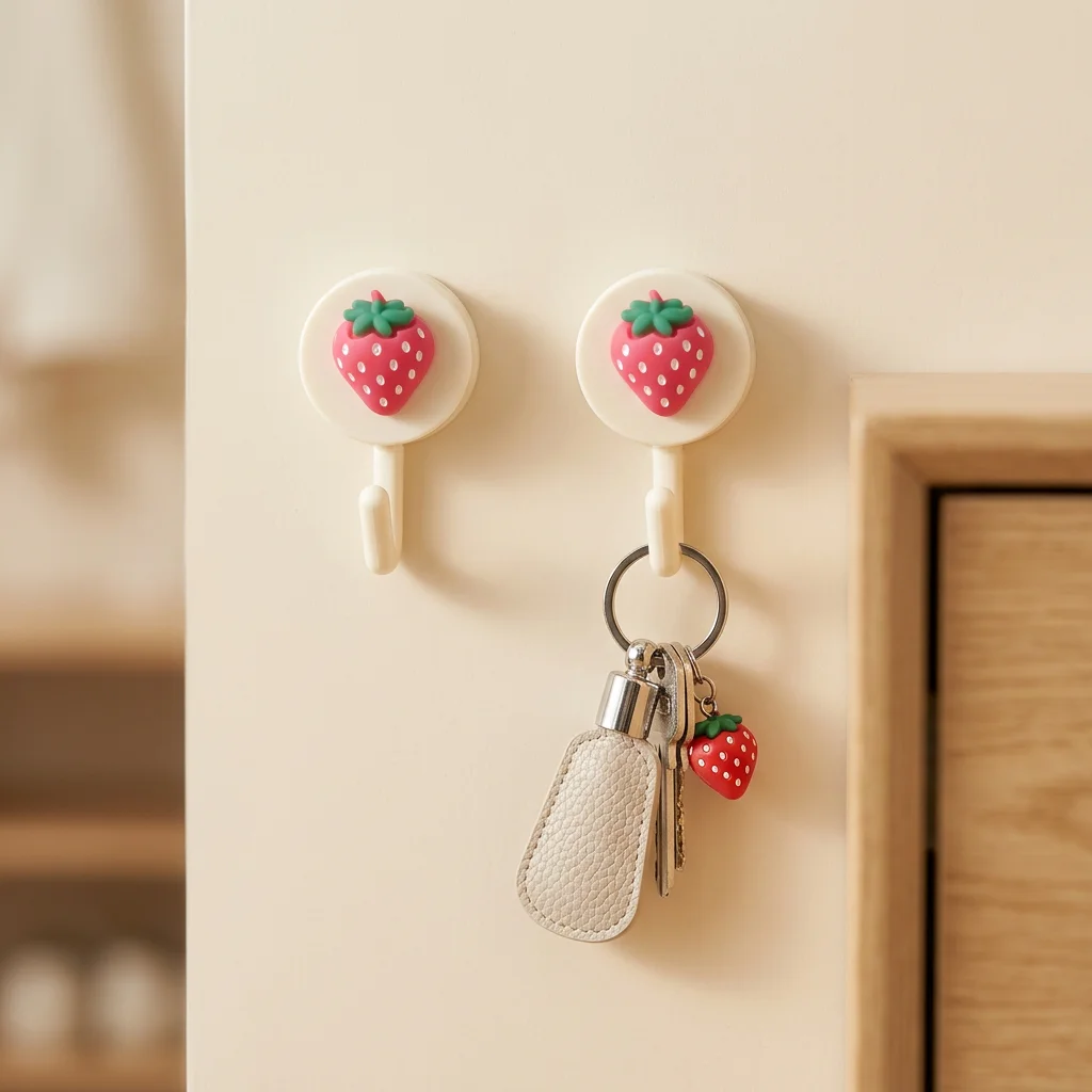 Home Bathroom Key - 6 Stück Erdbeerhaken, Modische Selbstklebende Erdbeerhaken,