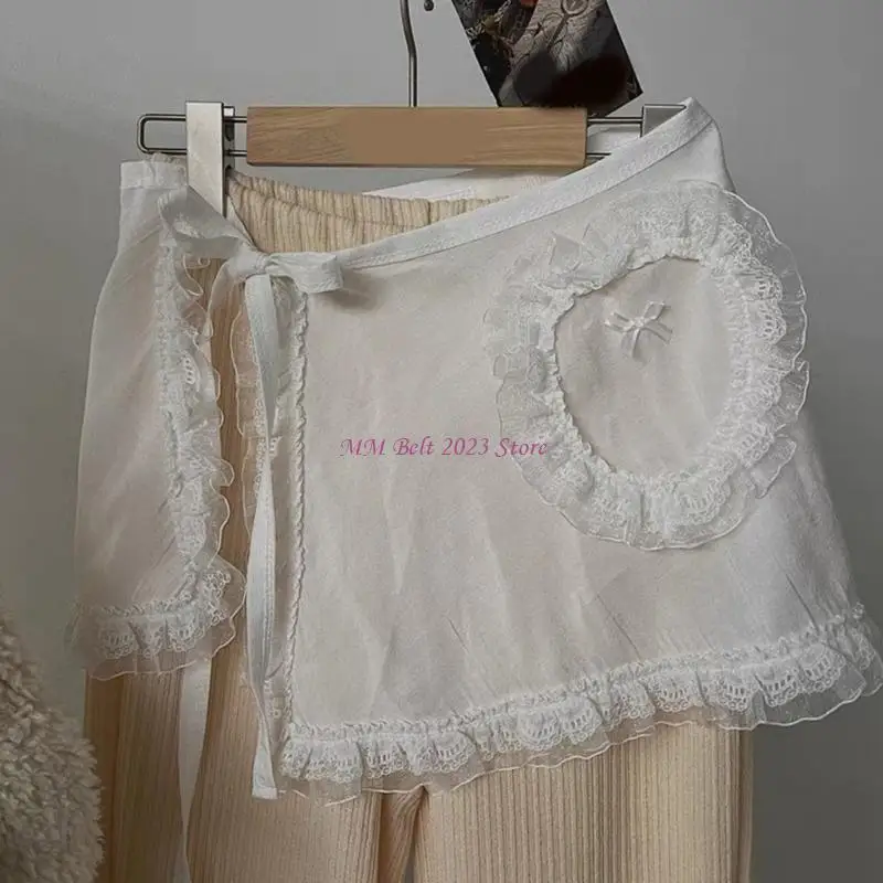 49me Comfortabele taak op taille rok met elegante wimper kanten detailschort rokken