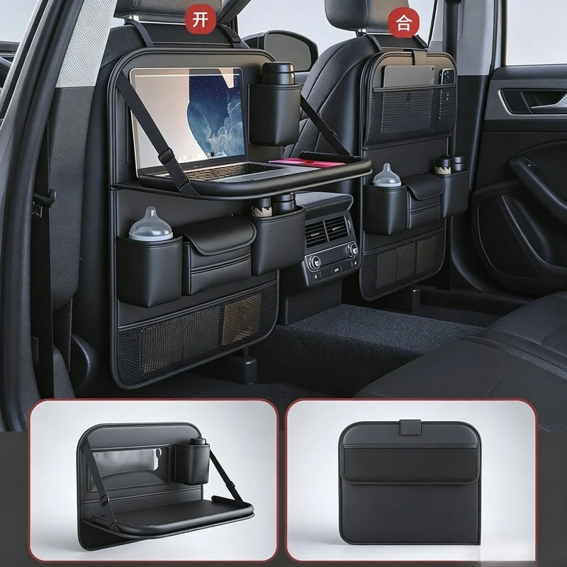 6‑Pocket Car Seat Back Storage Organizer, Wear‑Resistant Waterproof Anti‑Kick Pad with Tissue Cup Holder for Car Backseat