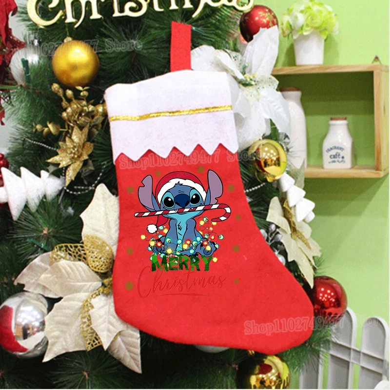 Christmas socks Disney stitch holiday party scene decoration pendant Xmas tree decoration New Year atmosphere candy gift bag