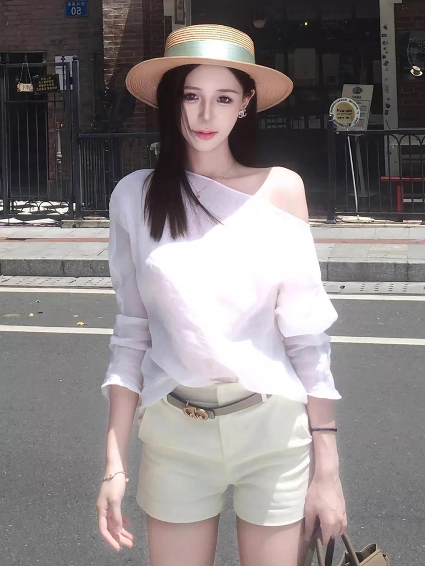 

Женская блузка Ele Long Sve из чистого шелка, однотонная, универсальная, модная, с дизайнерским акцентом на плечах, в корейском стиле, прямого кроя, для повседневной носки