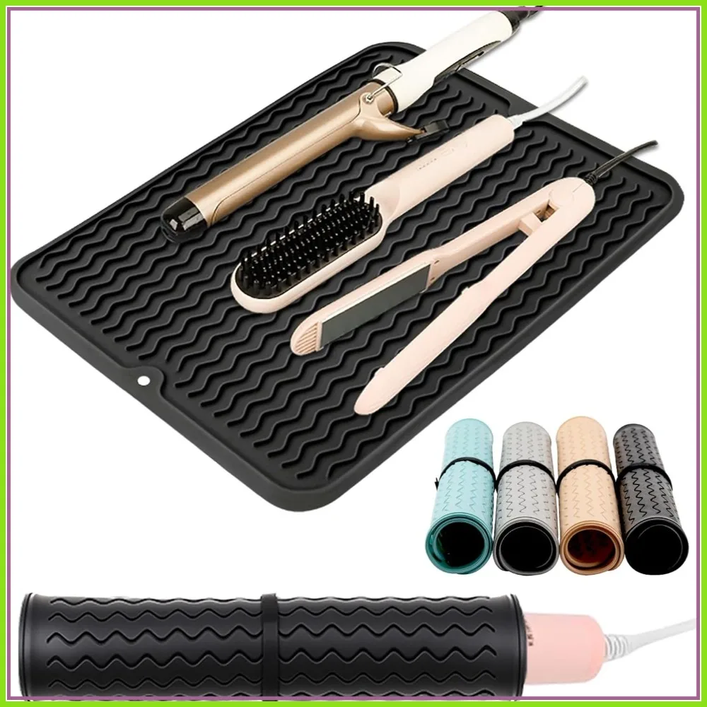 

Large Silicone Heat Mat for Curling Iron, 15.7x11.8in, Black - Protect Surfaces, Portable