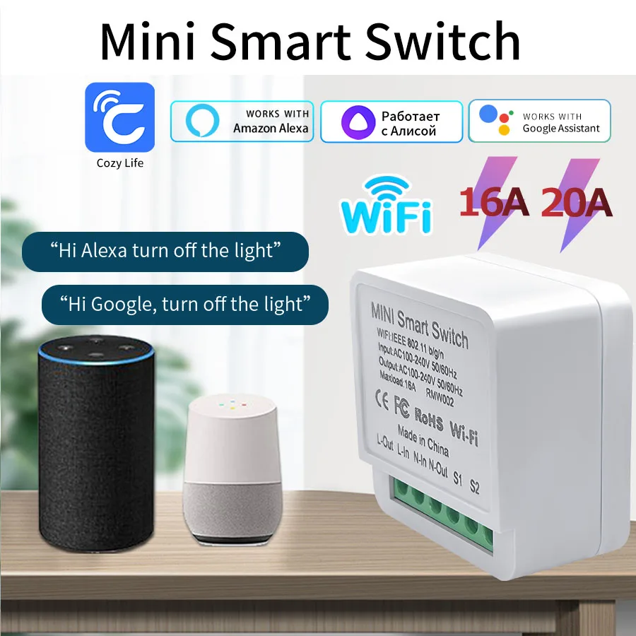 WiFi Smart Switch Modul Smart Home Relais-Schalter 2-Wege-Timer Cozylife App Drahtlose Fernbedienung Sprachsteuerung mit Alexa Google Home