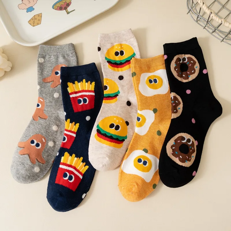

Cartoon snacks - tube cotton socks for children. Cute and quirky emojis. Fine-ply cotton girl's socks.