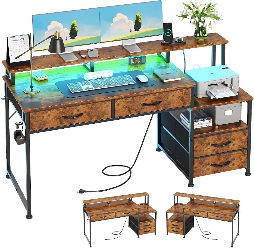 

Computer Desk, Office Desk, Home Office with Shelves, Gaming Desk Study Table with Monitor Stand