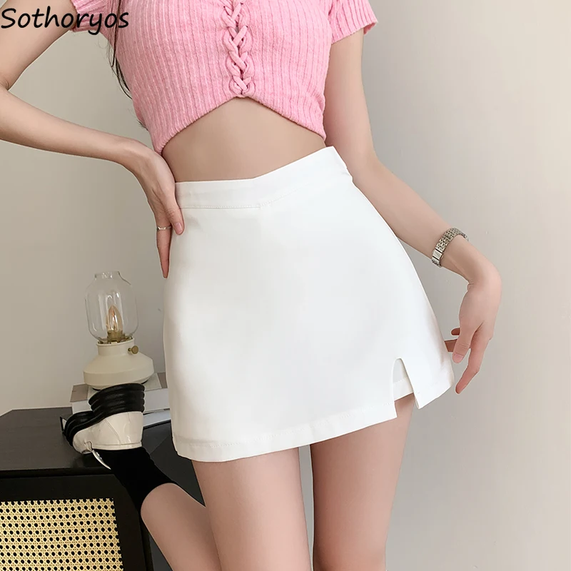 

Summer Mini Skirts Women Slim Sexy Y2k Girls Side-slit Fashion Hotsweet Tender High Waist A-line Faldas Simple Korean Style Soft