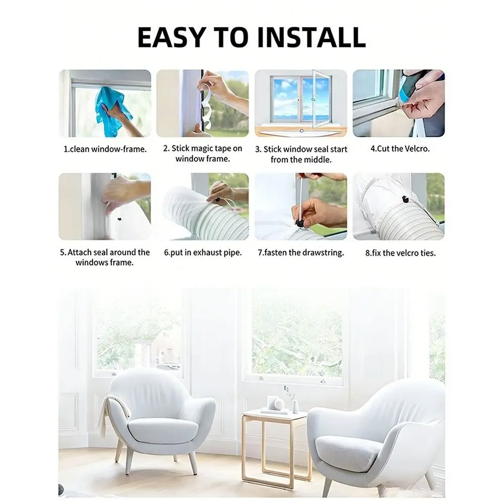 Weatherproof Fabric Portable Air Conditioner Window Seal Easy Install Double Opening Window Seal Kit Strip Design Shrink Rope