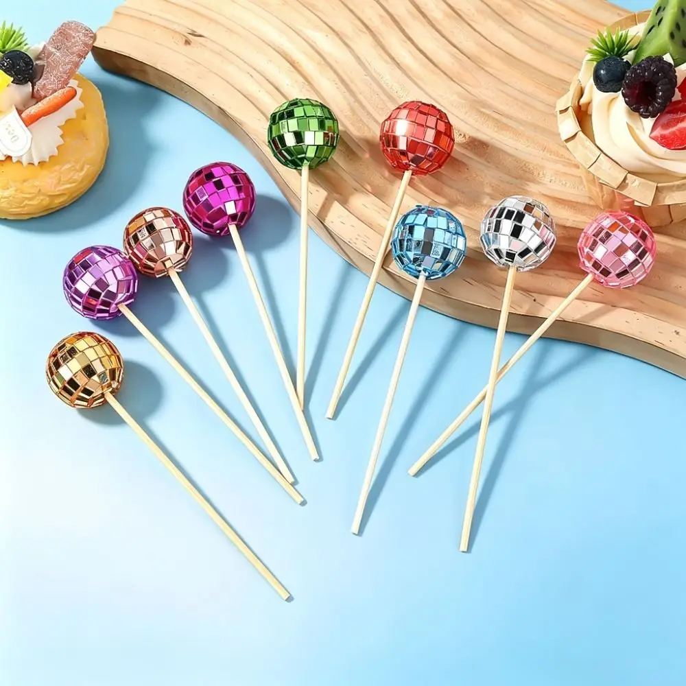 Foam Disco Ball Garden Sign Reflective Decorative Glass Ball Sun Catcher Mini with Wooden Stick Disco Ball Cake Topper Wedding
