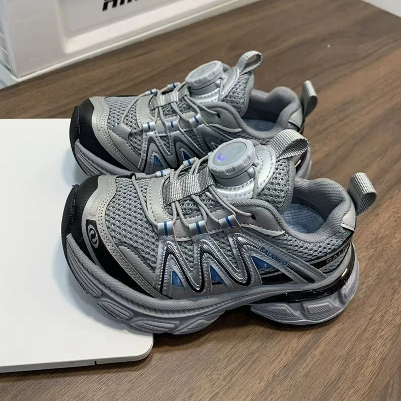 Kids Sports Shoes Rotating Button Children Running Shoes Soft Bottom 2026 Brand New Boys Girls Casual Sneakers Handsome Non-slip
