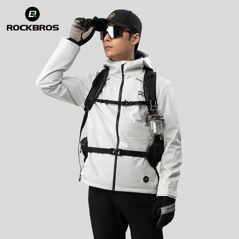 ROCKBROS Winter Cycling Heating Jacket Waterproof Windproof Thermal Jacket Hooded Coat Men Women Outdoor Sports Skiing Clothing