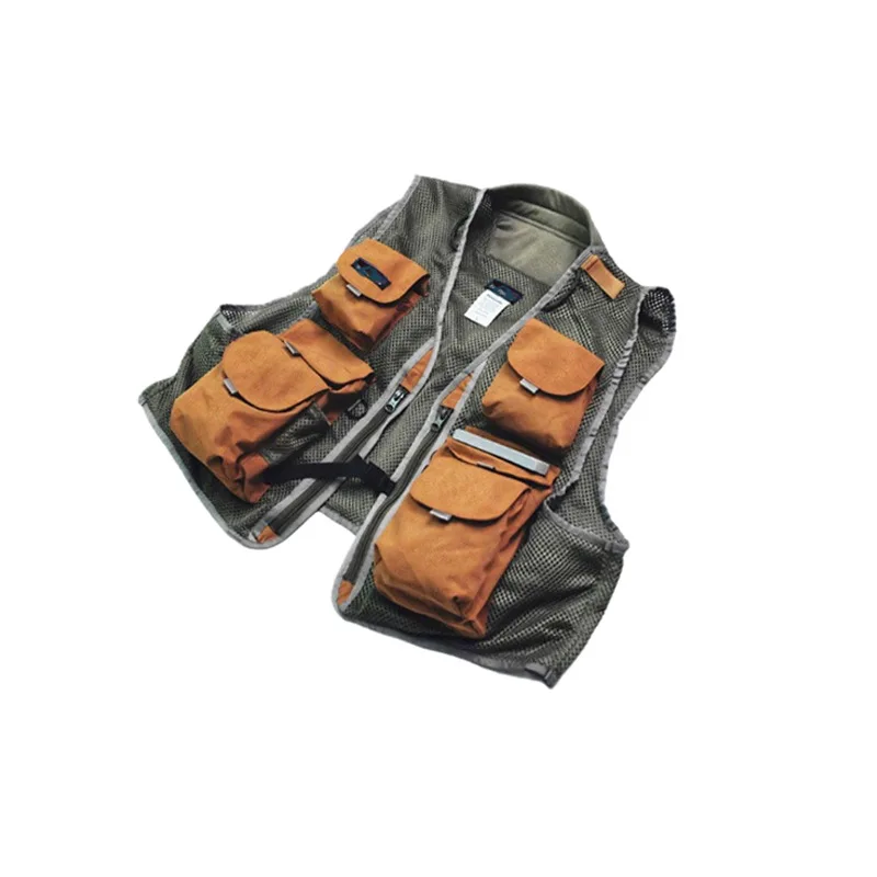 Stylish Retro Functional Workwear Fishing Vest for Men and Women Loose Fit, Breathable, Patchwork Mesh, Multiple Pockets, Outdoo