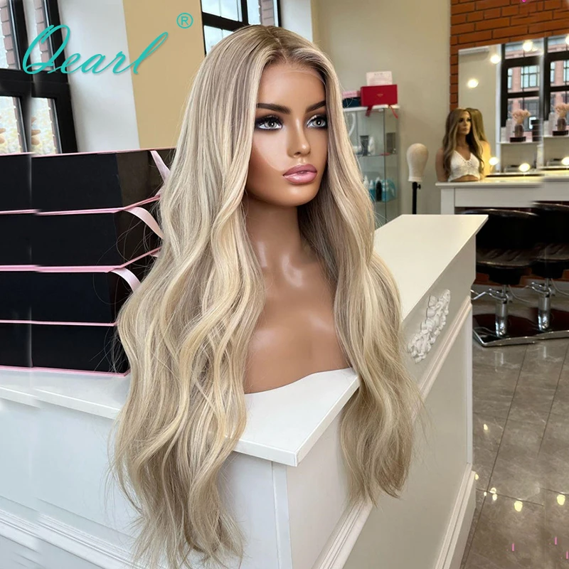 Full Lace Wig with Natural Baby Hair Ash Blonde Honey Colored Lace Frontal Wigs 13x6 Real HD Transparent Human Hair Wig Qearl