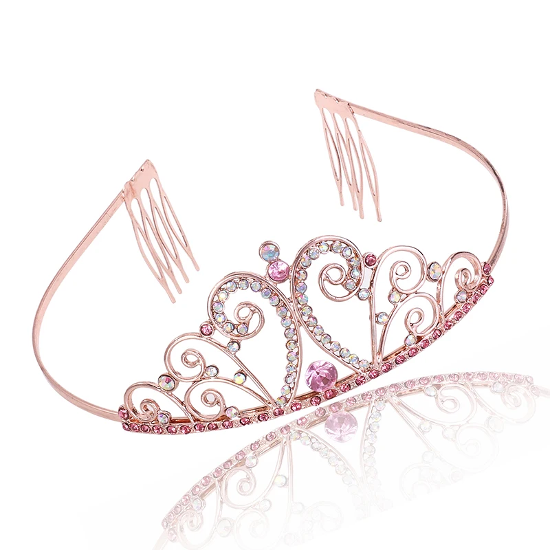 Princess Birthday Fashion Alloy Crystal Crown Hair Band Girls Bachelorette Party Pink Headdress Crown