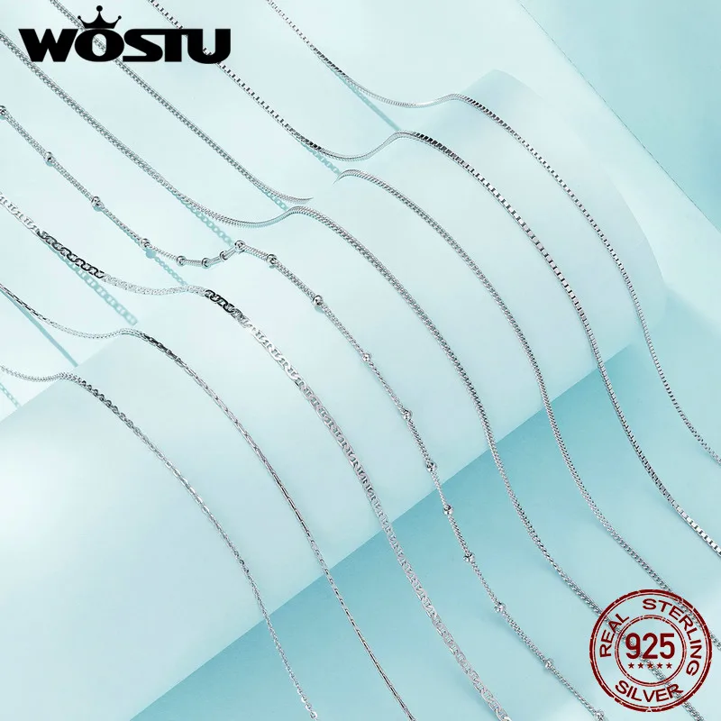 WOSTU 925 Sterling Silver Plated Gold Simple Basic Clasp Chain Necklace For Women Wedding Party Fine Fashion Jewelry Gift Making