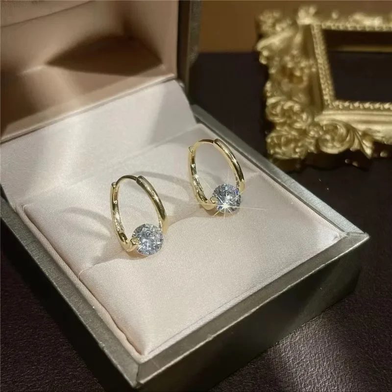 Affascinanti orecchini a cerchio Color oro orecchini pendenti con zirconi di lusso lucidi regalo di gioielli da sposa per donna e ragazza