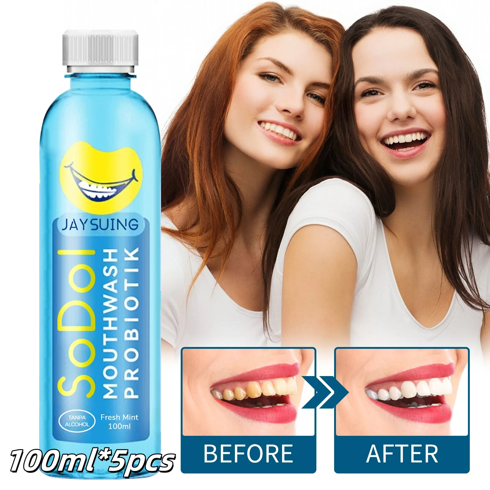 5pcs Mouthwash Freshens Breath Cleans Teeth and Mouth Alcohol-free Brightens Teeth Oral Care Exudes Personal Charm