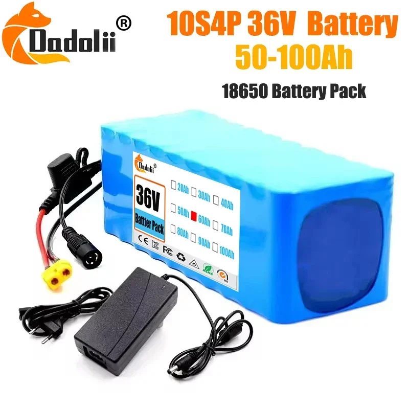

36V 10s4p 100Ah 20000W large capacity 18650 lithium battery pack with BMS XT60 Plug 18650battery