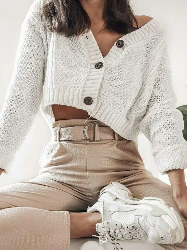 

Повседневный универсальный однотонный свитер с открытым пупком, женский уличный вязаный длинный свитер Sve Moisture ng, свитер стандартного кроя