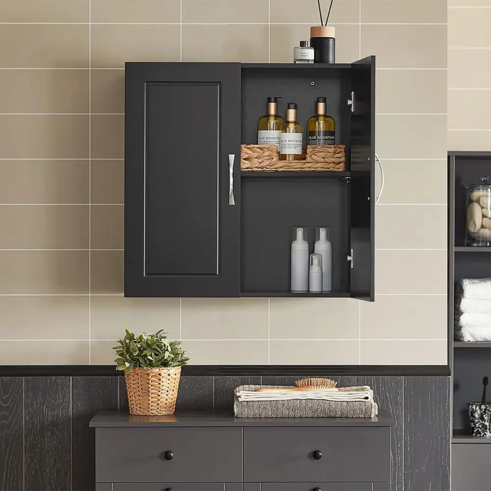 

Scholarly Black Wall Cabinet for Laundry Room with Adjustable Shelves, Suitable for Various Spaces