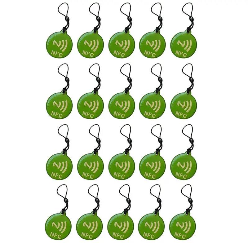 【RECOMENDAR】100Pcs NFC Tags Lable Ntag213 13.56Mhz Smart Card For All NFC Enabled Phone Smart Business Card NFC 31.5X28mm Green
