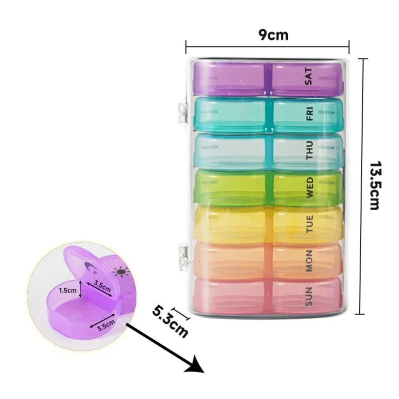 Large Weekly Pill Organizer 7 Day 2 Times A Day, Flip Up Pill Box with Push Button Lids, Travel Pill Case for Vitamins, Fish Oil