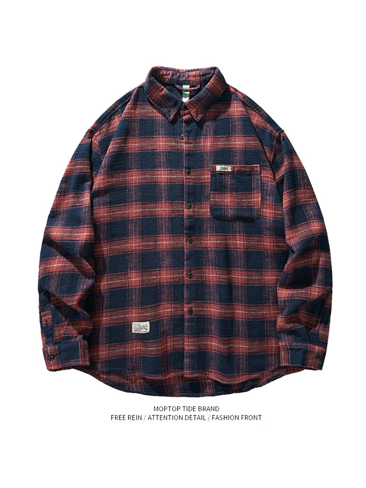 

Высококачественный повседневный топ в клетку в стиле ретро, свободный длинный све, мужской осенний сезон, японский топ Mr. WH Faionable ex Top