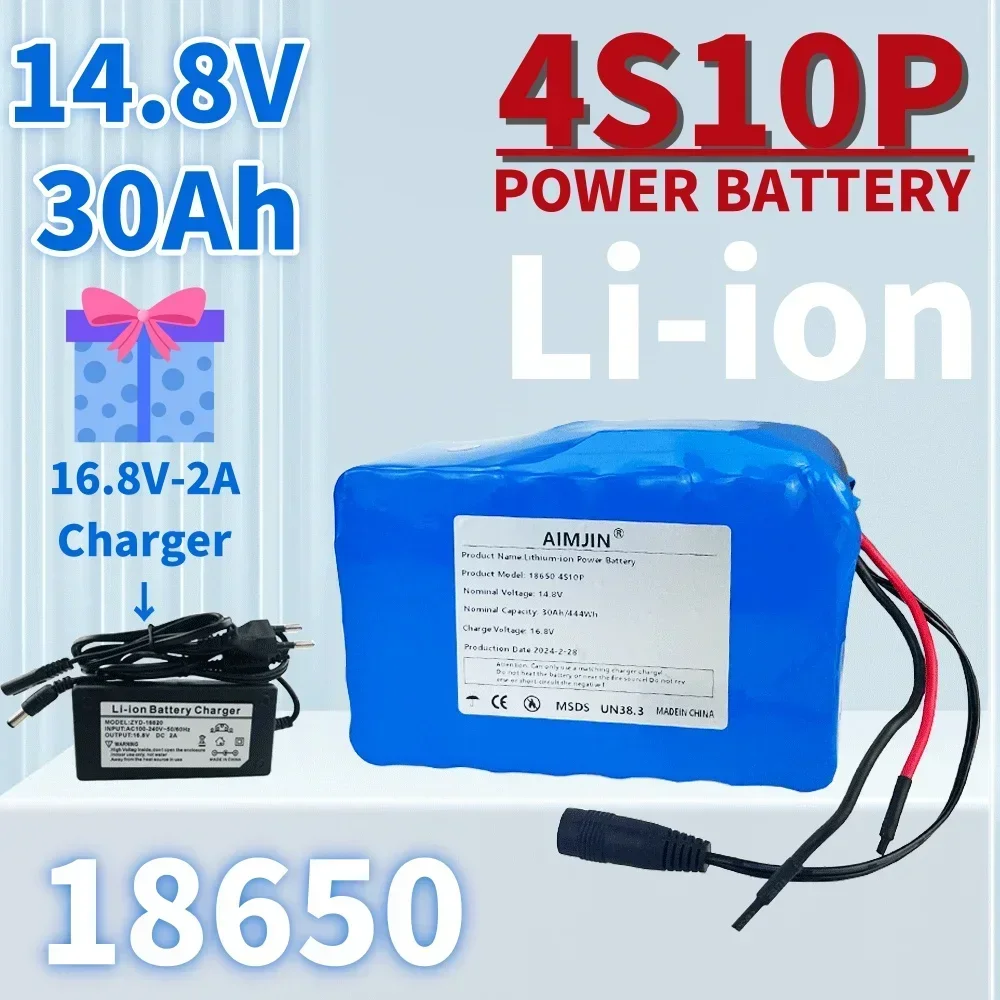 

14.8V 30Ah 18650 4S10P 444Wh Lithium-ion Power Battery withBMS for Inverter Smart Robot High-power Equipment Etc+16.8V charger