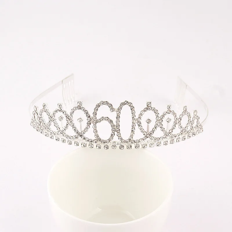 Silver 30 40 50 60 70 80 Rhinestone Birthday Tiara Crown Headband Women 30th 40th 50th 60th 70th 80th Birthday Decoration Gift