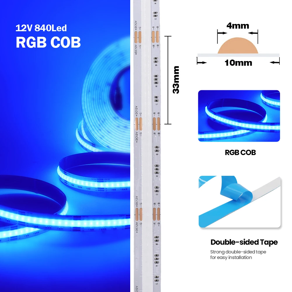 1M 2M 5M RGB COB LED Strip Light 12V 24V 840 LEDs/m Elastyczna kolorowa taśma LED o wysokiej jasności do wystroju wnętrz