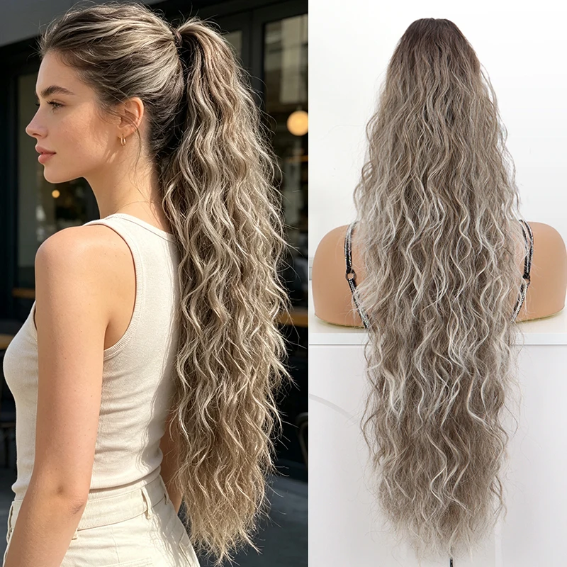 30Inch Synthetic Long Wavy Curly Ponytail Hair Extension Claw Clip in Fluffy Heat Resistant Hairpiece for Women Daily Use