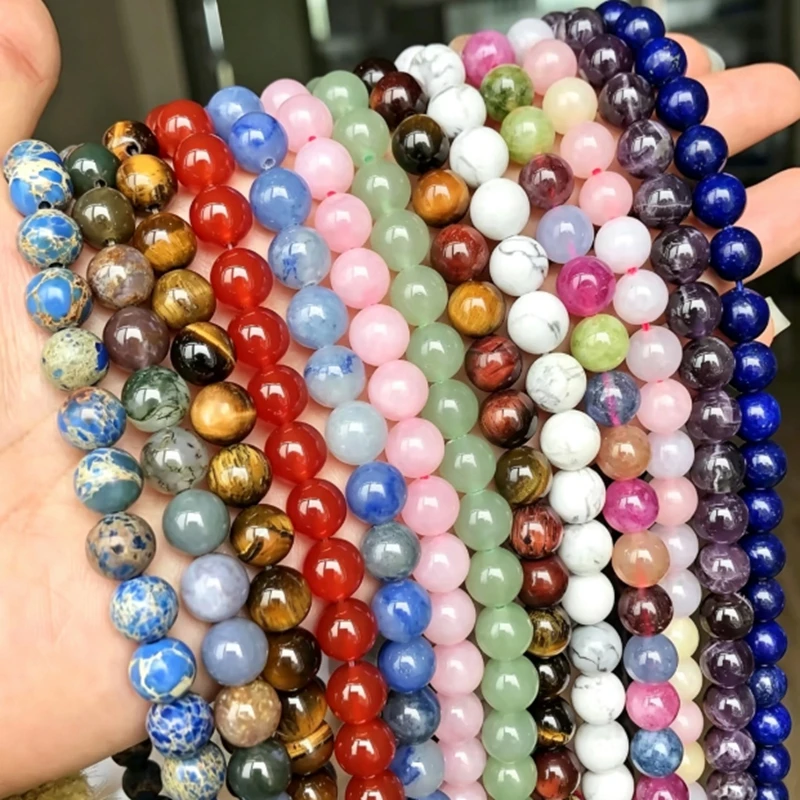 Natural Stone Beads 4 6 8 10 12mm Turquoise Garnet Amazonite Agate Tiger Eye Round Beads for Jewelry Making DIY Handmad Bracelet