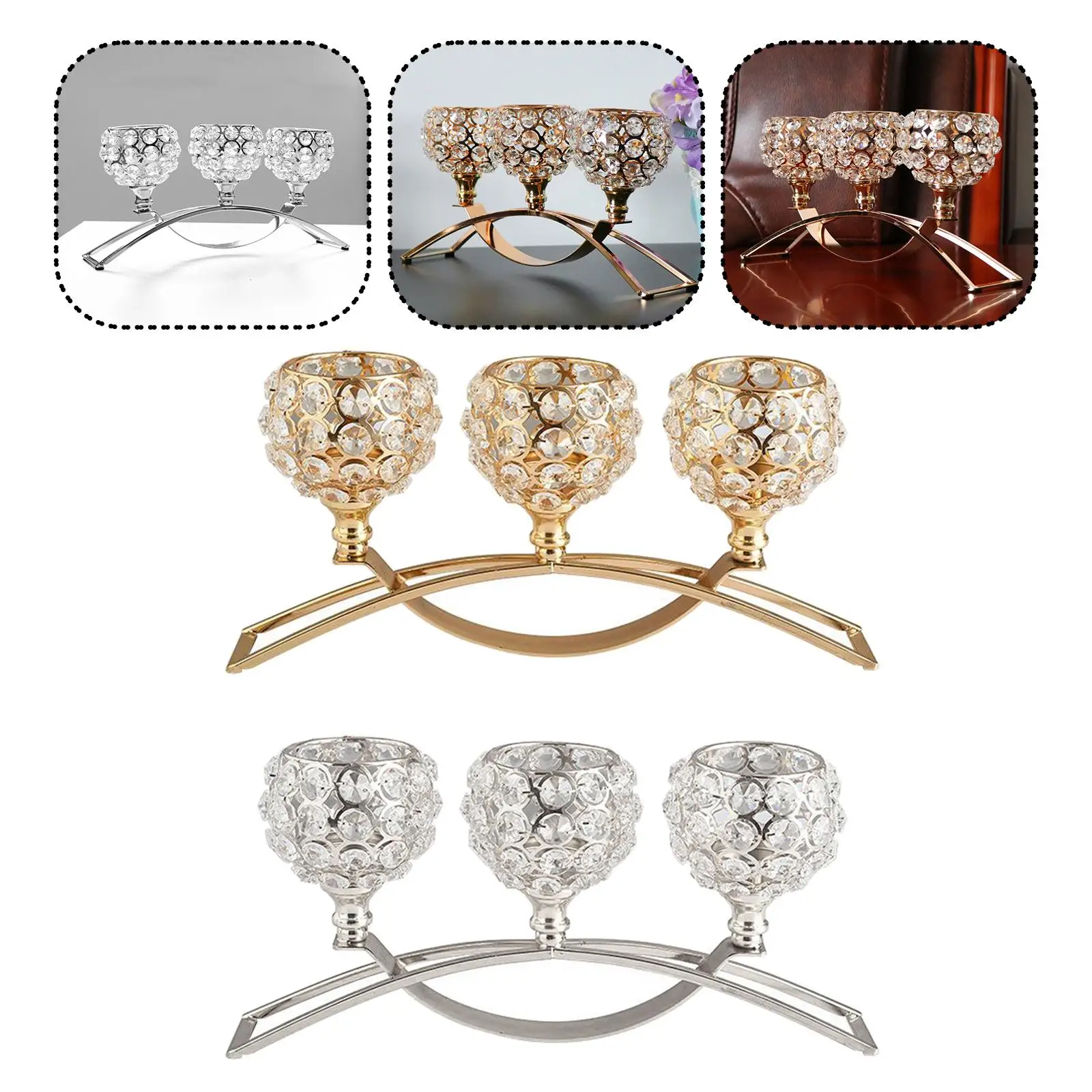 Crystal Candle Holder Candlesticks Dining Room Wedding Table Centerpieces 3-Arms