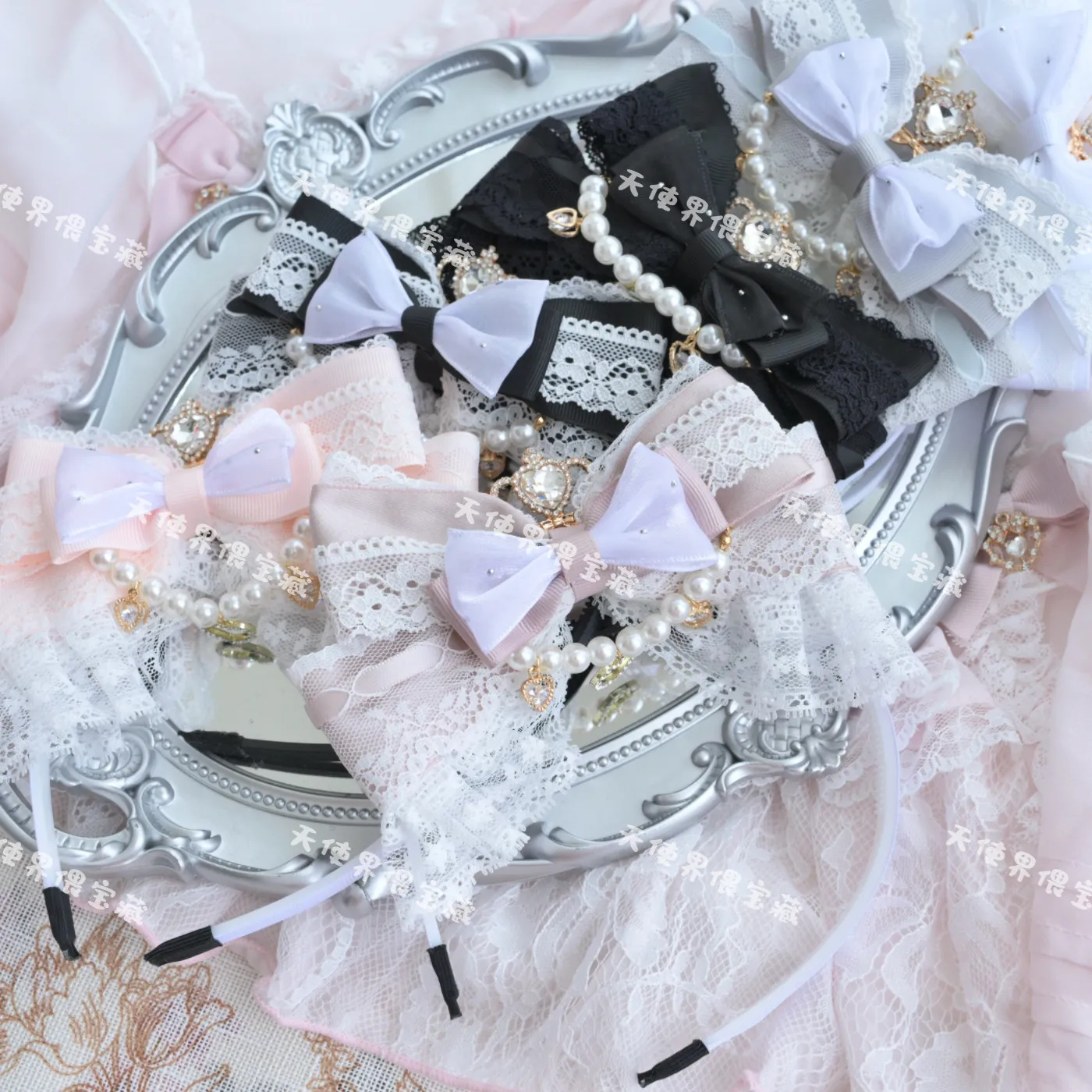 

Tianlei Series Mass-produced Lolita Headband Handmade Multi-layer Exquisite Three-dimensional Crown Rhinestone Bow Headband