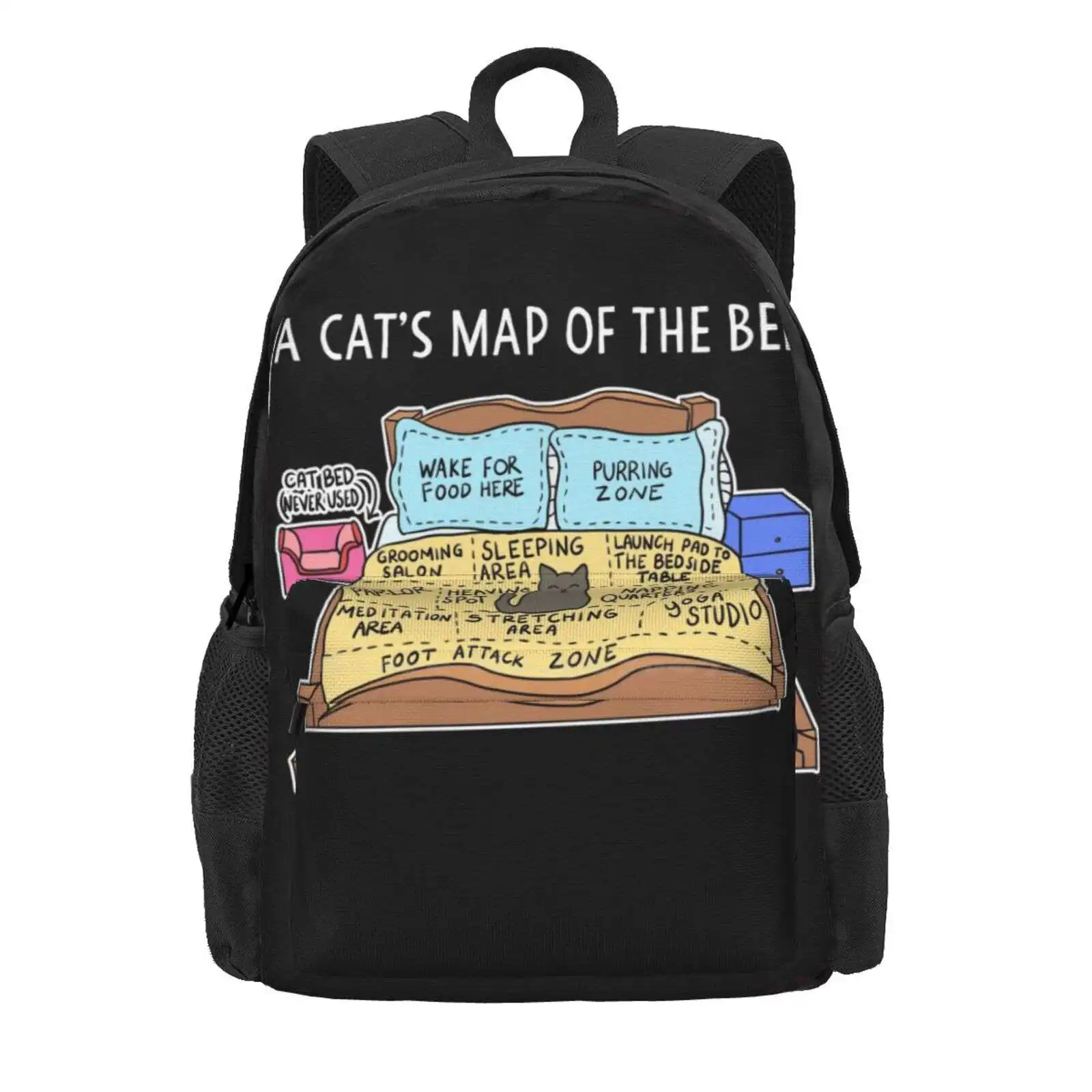 Cats Map Of The Bed Funny Cat Gift For Cat Owner Hot Sale Schoolbag Backpack Fashion Bags Cat On Bed Yoga Studio Map Of Bed