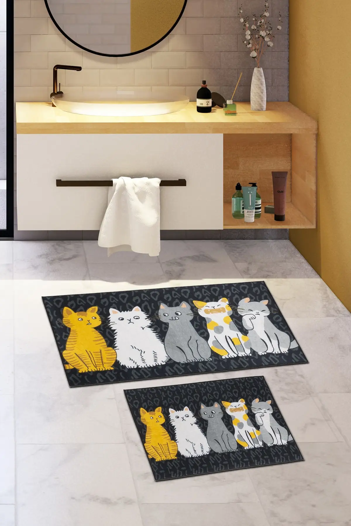 Doormat Bathroom Carpet Closet Set of 2 Mats Set 60x100 50x60 cm Non-Slip Water Absorbent Washable Antibacterial Fabric Home