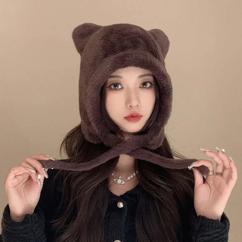 Cute Warm Autumn Winter Beanie with Tie Ear Protection Pile Caps Unisex Knit Hat