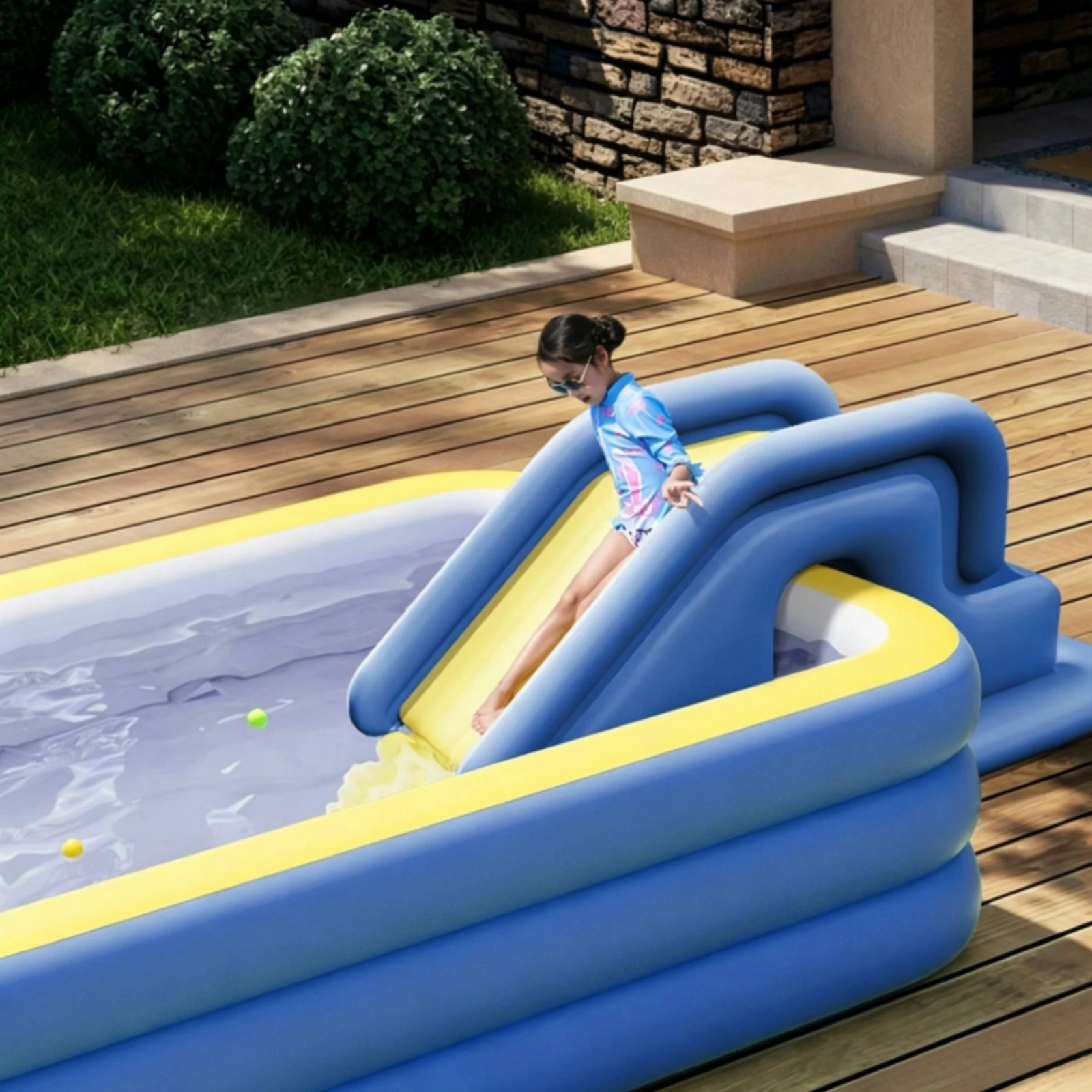 Inflatable Water Slide Safe Inflatable Slide with Side Rails Sturdy Portable for Children, Swimming Pool, Backyard