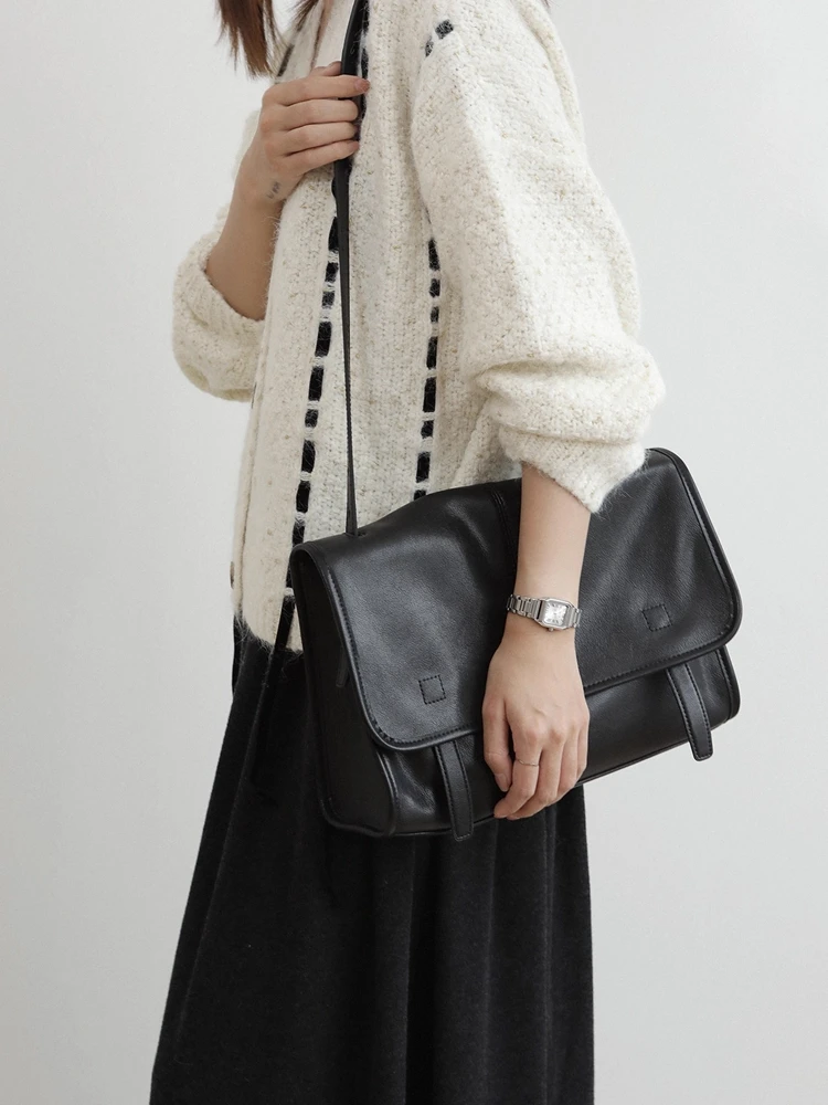 

Black Fashion Simple Genuine Leather Commuter Bag Women Bag\Handbag Real Leather Tote Underarm Shoulder Big