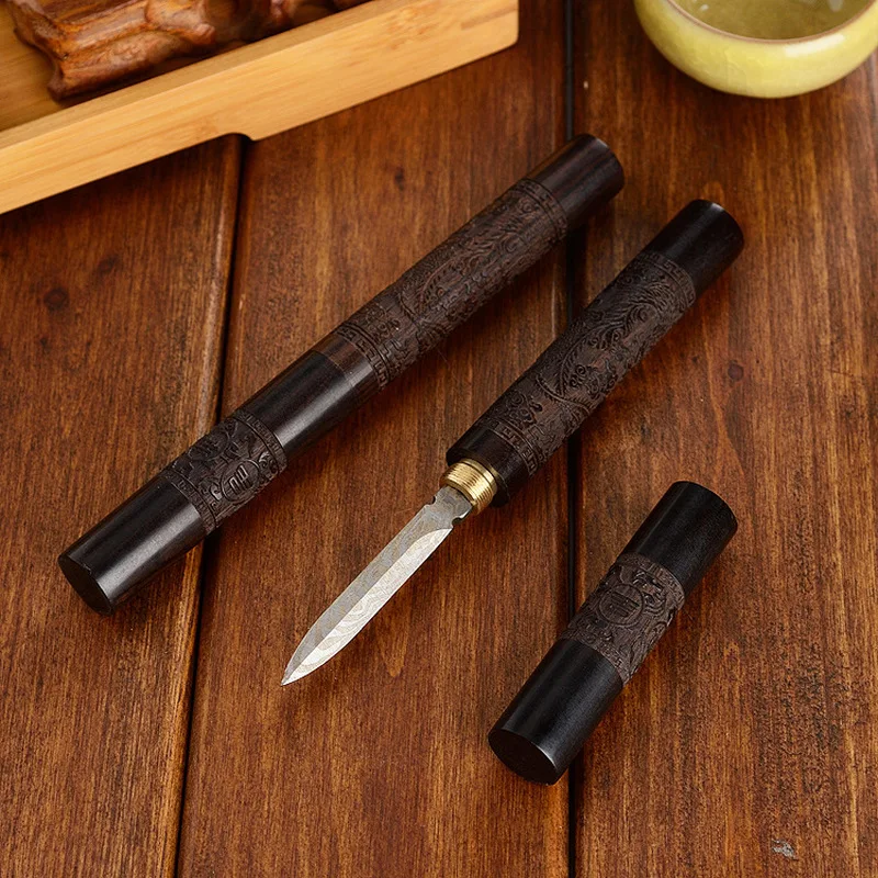1PC Professional Ebony Handle Damascus Steel Tea Knife - Puer Tea Cake Opener Tea Pry Tool for Kung Fu Tea Ceremony