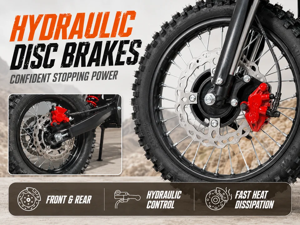 M5 Electric Bike for Adults 2600W Peak 30MPH Max Speed 48V 20Ah Lithium Battery 25 Mile Range All-Terrain Off-Road Electric Motorcycle  Tires Inverted Front Fork Rear Shock Absorber Hydraulic Disc Brakes Chain Drive E-Dirt Bike for Off-Road image 8
